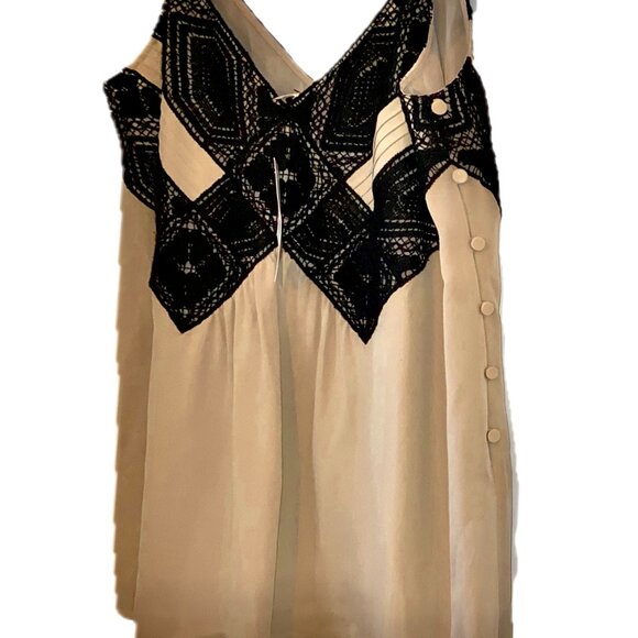 LAFAYETTE 148 Boheme Lace-Trim Silk-Georgette Camisole Tan w Black Lace NWT $698 - Picture 9 of 10
